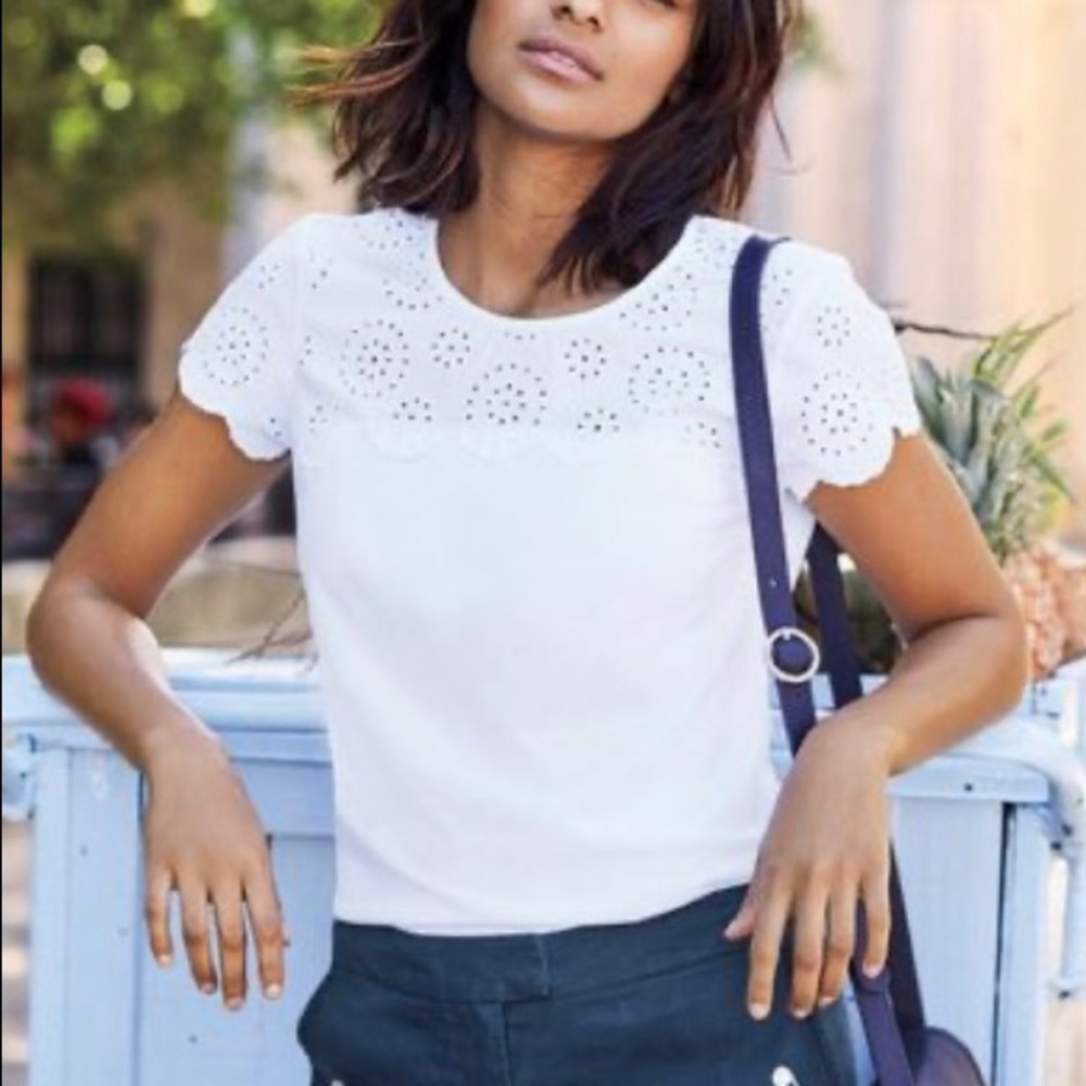 Boden Cecilia Broderie Top. White. Size 12.
